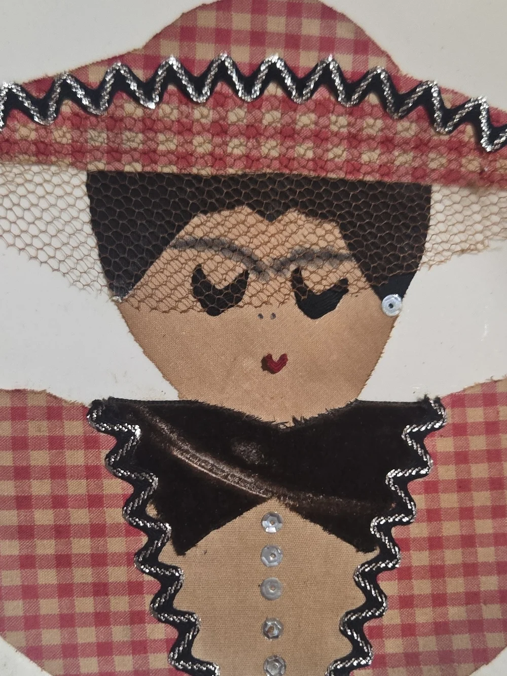 Folk Art Plate with Pink Gingham Doll